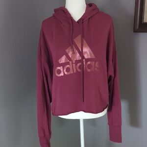 Adidas Cropped Maroon Pullover Hoodie